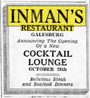 Inmans Restaurant - Oct 1948 Ad